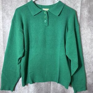Vtg DAVID JONES Women's Sm Green 1/4 Button Long Sleeve Rabbit Lambswool Sweater